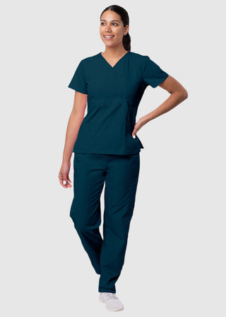 Adar Sivvan Women's Mock Wrap Top And Cargo Pant Scrub Set