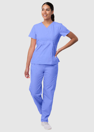 Adar Sivvan Women's Mock Wrap Top And Cargo Pant Scrub Set