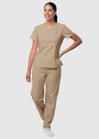 Adar Sivvan Women's Mock Wrap Top And Cargo Pant Scrub Set