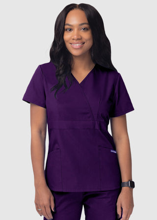 Adar Sivvan Women's Mock Wrap Top And Cargo Pant Scrub Set