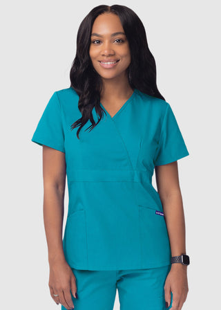 Adar Sivvan Women's Mock Wrap Top And Cargo Pant Scrub Set