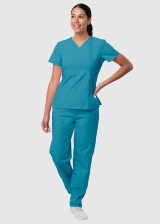 Adar Sivvan Women's Mock Wrap Top And Cargo Pant Scrub Set