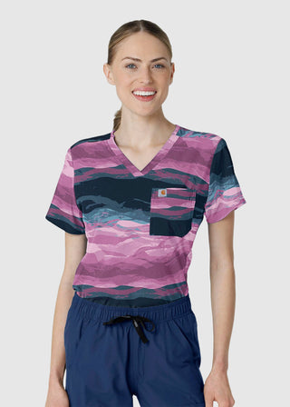 Carhartt Cross-Flex Women's Tuck In Peaceful Pastures Thistle Print Scrub Top