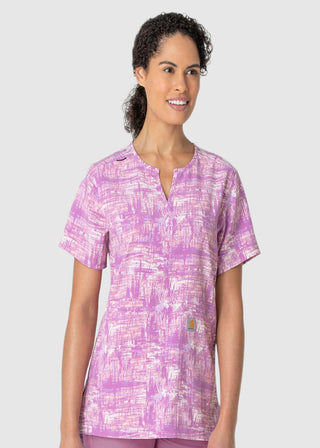 Carhartt CROSS-FLEX Women's Notch Neck Watercolor Sea Print Scrub Top