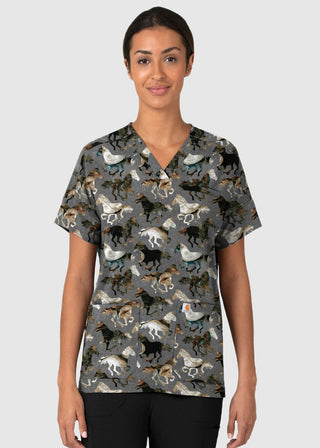 Carhartt Women's Oversized V-Neck Print Scrub Top in Filly Trot Pewter