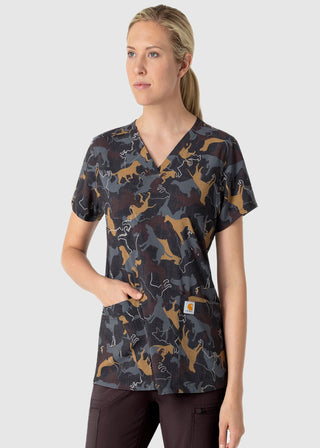Wink Scrubs Carhartt Women's V-Neck Print Scrub Top in Furry Fete