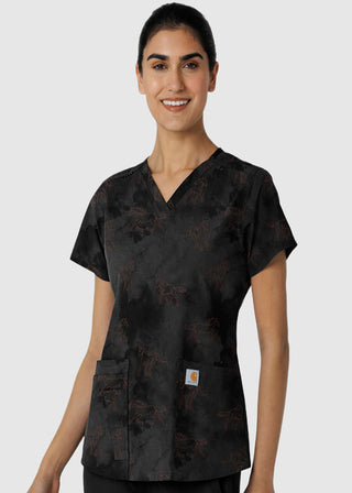 Wink Scrubs Carhartt Women's V-Neck Print Scrub Top in Misty Ride Black