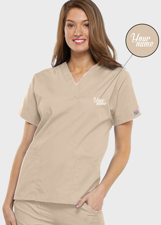 Free Embroidery Women's Two Patch Pockets Nurse Scrub Top