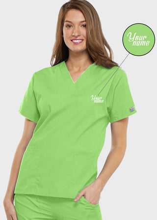 Free Embroidery Women's Two Patch Pockets Nurse Scrub Top