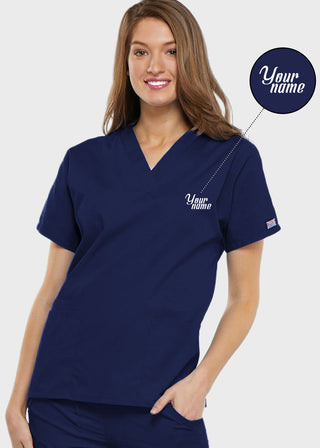 Free Embroidery Women's Two Patch Pockets Nurse Scrub Top