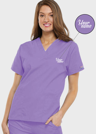 Free Embroidery Women's Two Patch Pockets Nurse Scrub Top