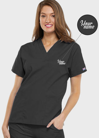Free Embroidery Women's Two Patch Pockets Nurse Scrub Top