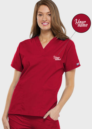 Free Embroidery Women's Two Patch Pockets Nurse Scrub Top
