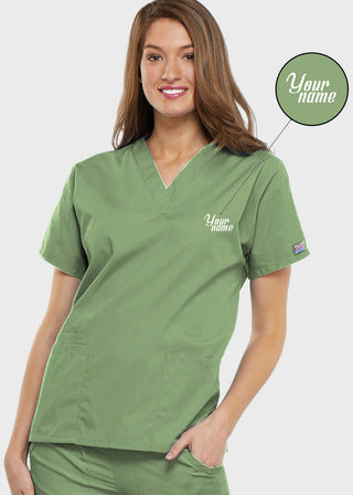 Free Embroidery Women's Two Patch Pockets Nurse Scrub Top