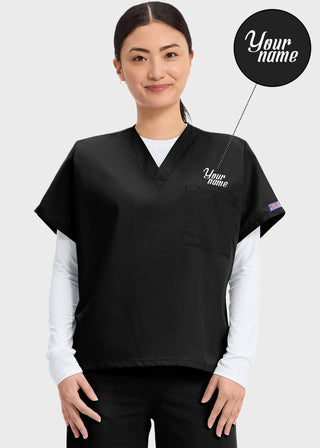 Free Embroidery Unisex V-Neck Single Pocket Scrub Top