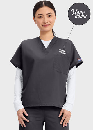 Free Embroidery Unisex V-Neck Single Pocket Scrub Top