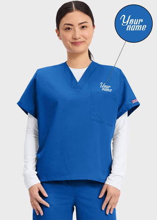 Free Embroidery Unisex V-Neck Single Pocket Scrub Top