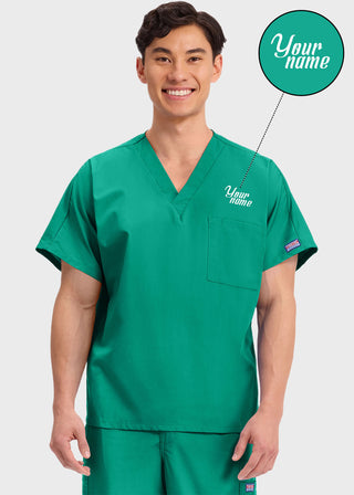 Free Embroidery Unisex V-Neck Single Pocket Scrub Top