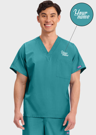 Free Embroidery Unisex V-Neck Single Pocket Scrub Top