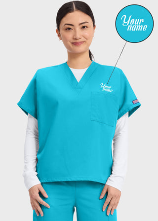 Free Embroidery Unisex V-Neck Single Pocket Scrub Top