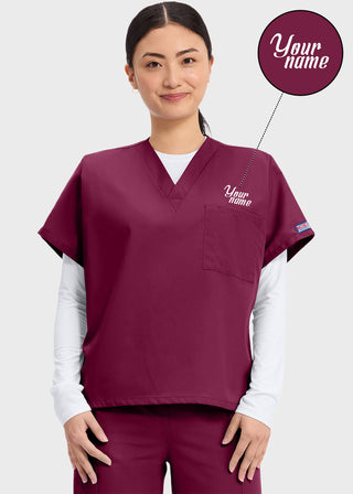 Free Embroidery Unisex V-Neck Single Pocket Scrub Top
