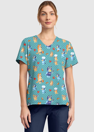 Cherokee Licensed Print Unisex V-Neck Top in Bluey BBQ