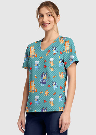 Cherokee Licensed Print Unisex V-Neck Top in Bluey BBQ