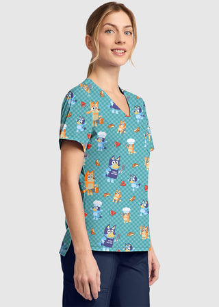 Cherokee Licensed Print Unisex V-Neck Top in Bluey BBQ