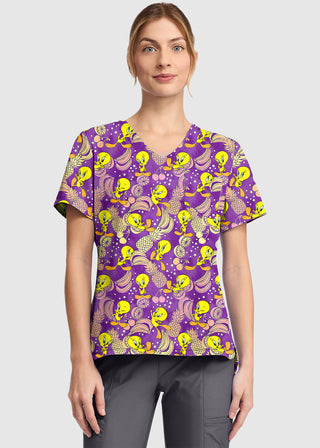 Cherokee Licensed Print Unisex V-Neck Top in Tropical Tweety