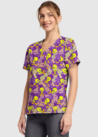 Cherokee Licensed Print Unisex V-Neck Top in Tropical Tweety