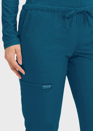 Cherokee Workwear Revolution Women's Mid Rise Tapered Leg Drawstring Petite Pant