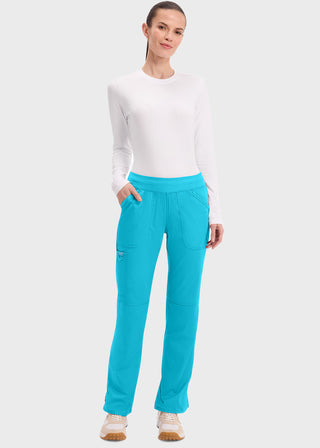 Cherokee Workwear Revolution Womens Mid Rise Straight Leg Pull-on Petite Pant