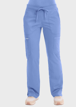 Cherokee Workwear Revolution Womens Mid Rise Moderate Flare Drawstring Petite Pant