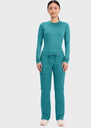 Cherokee Workwear Revolution Womens Mid Rise Moderate Flare Drawstring Petite Pant