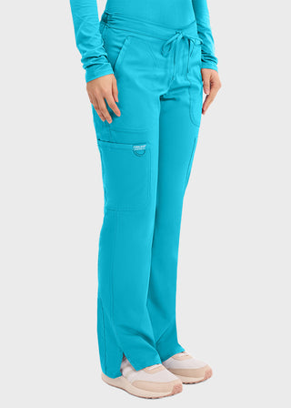 Cherokee Workwear Revolution Womens Mid Rise Moderate Flare Drawstring Petite Pant