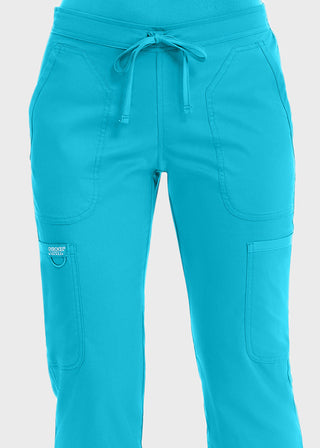Cherokee Workwear Revolution Womens Mid Rise Moderate Flare Drawstring Petite Pant