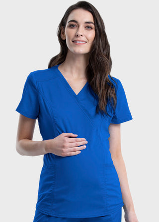 Cherokee Workwear Revolution Women's Maternity Mock Wrap Top