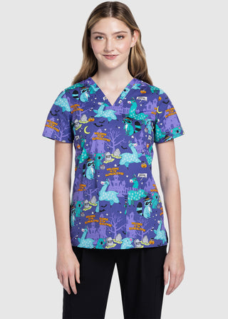 Cherokee Genuine Women's Alpacalypse Print V-Neck Scrub Top