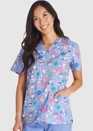 Cherokee Women's Dental Affirmations Print V-Neck Scrub Top