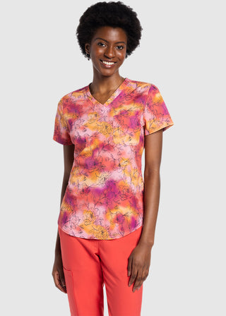 Cherokee Genuine Women's Floral Wash Print Scrub Top