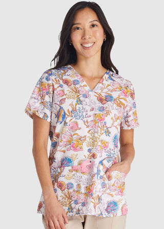 Cherokee Women's Fin-tastic Watercolor Print V-Neck Top