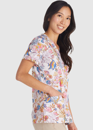 Cherokee Women's Fin-tastic Watercolor Print V-Neck Top