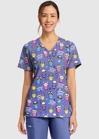 Cherokee Women's Baby Burritos Print V-Neck Top