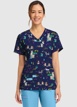 Cherokee Women's Clean Up Crew Print V-Neck Top