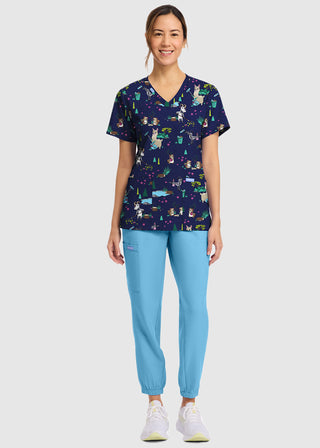 Cherokee Women's Clean Up Crew Print V-Neck Top