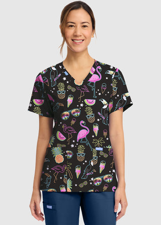 Cherokee Women's Downtown Tropical Print V-Neck Top