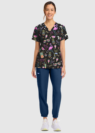 Cherokee Women's Downtown Tropical Print V-Neck Top