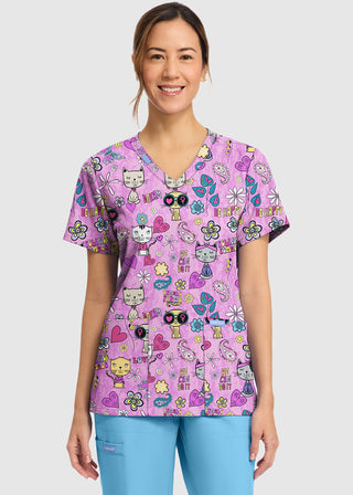 Cherokee Women's Feline Female Print V-Neck Top