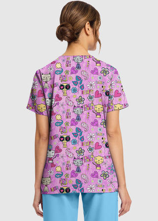 Cherokee Women's Feline Female Print V-Neck Top