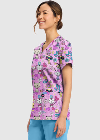 Cherokee Women's Feline Female Print V-Neck Top